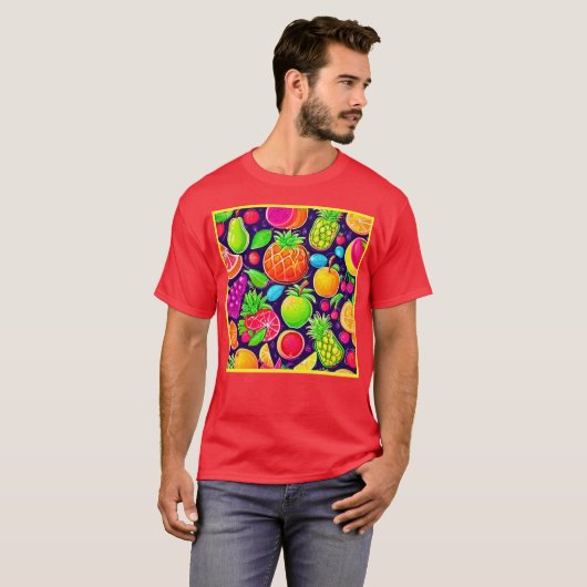 Neon Fruit Burst Muster T-Shirt (Vorne ganz)