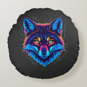 Neon-Fuchs-Gesicht – Lebendiges Leuchtendes Design Rundes Kissen