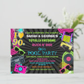 Neon Fun Couples Totally Phantastisches 90er Pool  Einladung (Stehend Vorderseite)