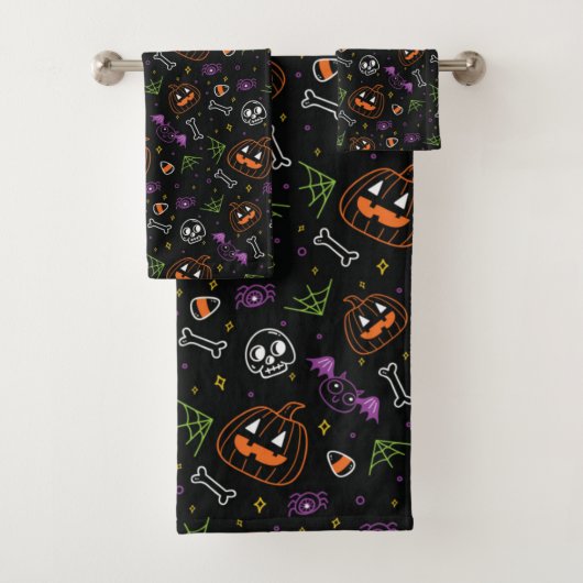 Neon Fun Halloween Pattern Badhandtuch Set (Insitu)