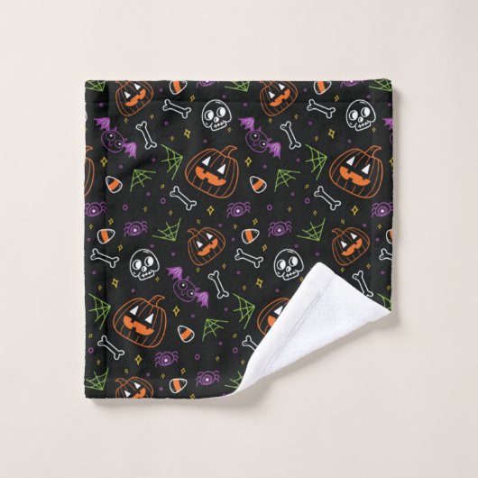 Neon Fun Halloween Pattern Badhandtuch Set (Waschlappen)