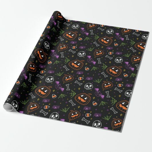 Neon Fun Halloween Pattern Geschenkpapier (Ungerollt)
