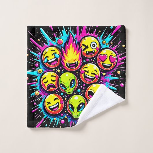 Neon Funky Emoji-Mix Badhandtuch Set (Waschlappen)