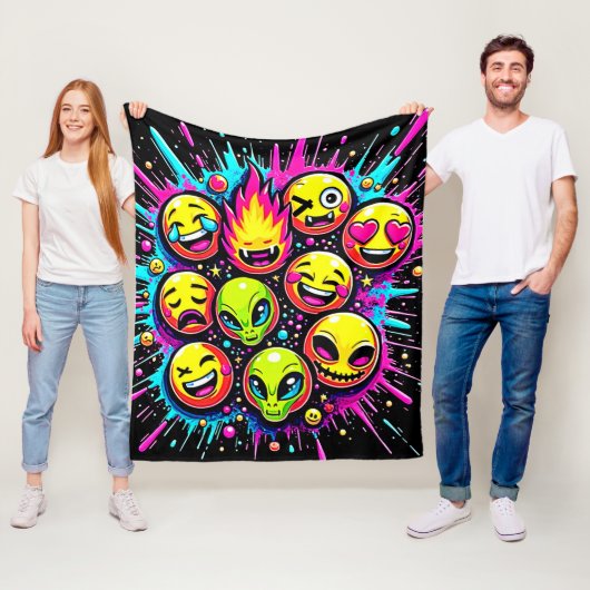 Neon Funky Emoji Mix Fleecedecke (Beispiel)