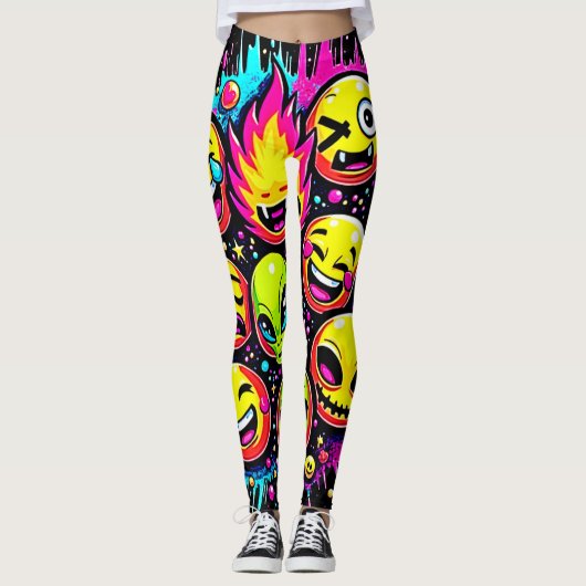 Neon Funky Emoji Mix Leggings (Vorderseite)
