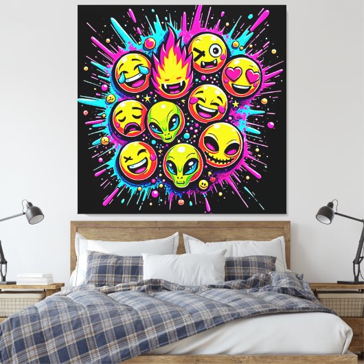 Neon Funky Emoji Mix Leinwanddruck (Insitu (Schlafzimmer))