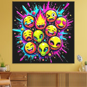 Neon Funky Emoji Mix Leinwanddruck (Insitu (Wohnzimmer))