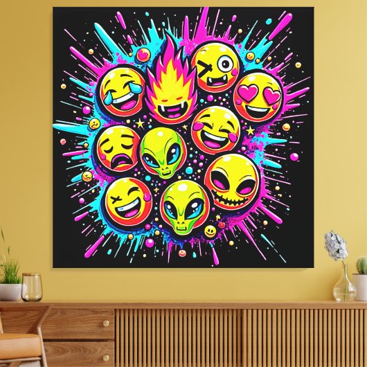 Neon Funky Emoji Mix Leinwanddruck (Insitu (Wohnzimmer))