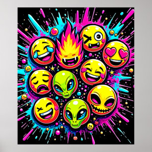 Neon Funky Emoji Mix Poster