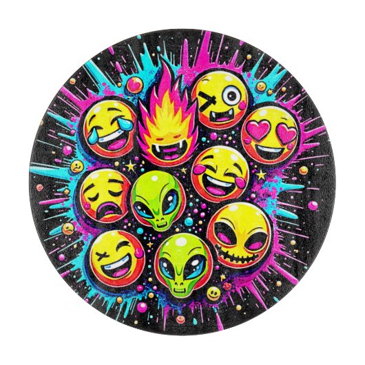 Neon Funky Emoji Mix Schneidebrett (Vorderseite)