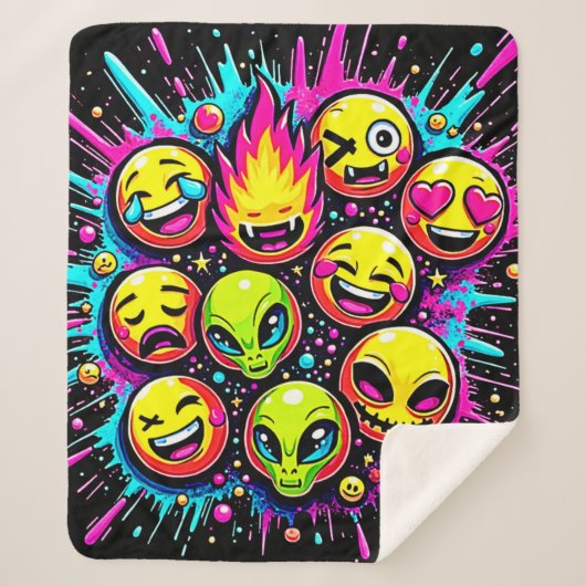Neon Funky Emoji Mix Sherpadecke (Vorderseite)