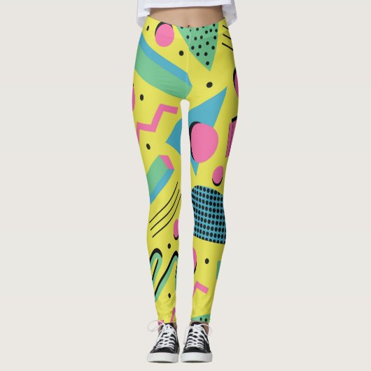 Neon Funky Memphis Pattern Leggings (Vorderseite)