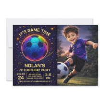 Neon-Fußball-Geburtstags-Foto-Einladung