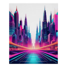 Neon Futuristic Citycape - Bold Sci-Fi Art Poster