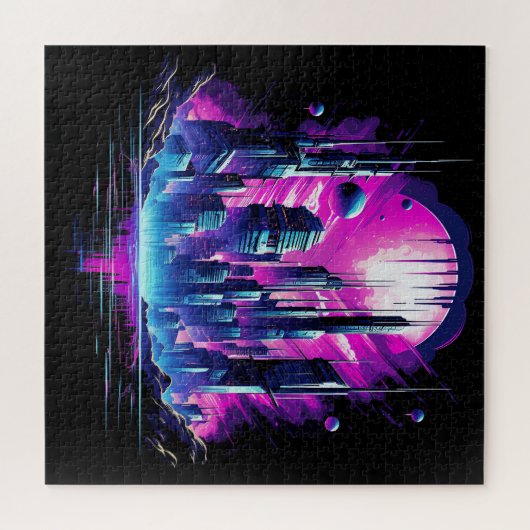 Neon Futuristic CyberScape Skyline Puzzle (Horizontal)