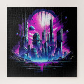 Neon Futuristic CyberScape Skyline Puzzle (Vertikal)
