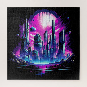Neon Futuristic CyberScape Skyline Puzzle