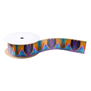 Neon Futuristic hologram Pyramid in Modern City Satinband