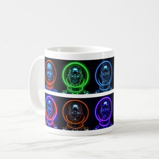 Neon Futuristic Robot Kaffeetasse (Vorderseite Links)