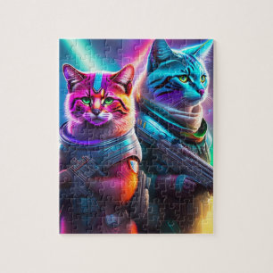 Neon Futuristic Sci-Fi Krieger Astronautenkatzen Puzzle