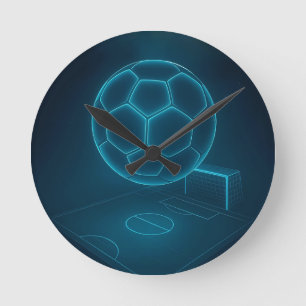 Neon Futuristic Soccer Field Art Runde Wanduhr