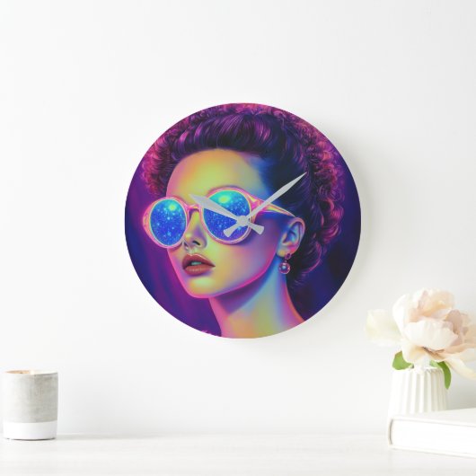 Neon Galaxy Glamour Große Wanduhr (Zuhause)