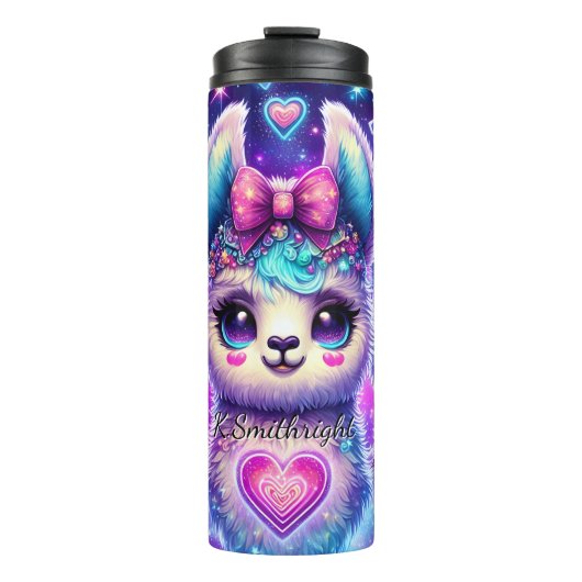 Neon Galaxy Llama Trio mit Herz Thermosbecher (Vorderseite)