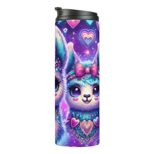 Neon Galaxy Llama Trio mit Herz Thermosbecher (Nach rechts gedreht)