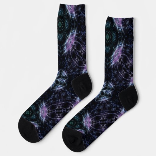 Neon Galaxy Mandala mit futuristischem Glühen Socken (Linkes Detail)