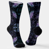 Neon Galaxy Mandala mit futuristischem Glühen Socken (Gewinkelt)