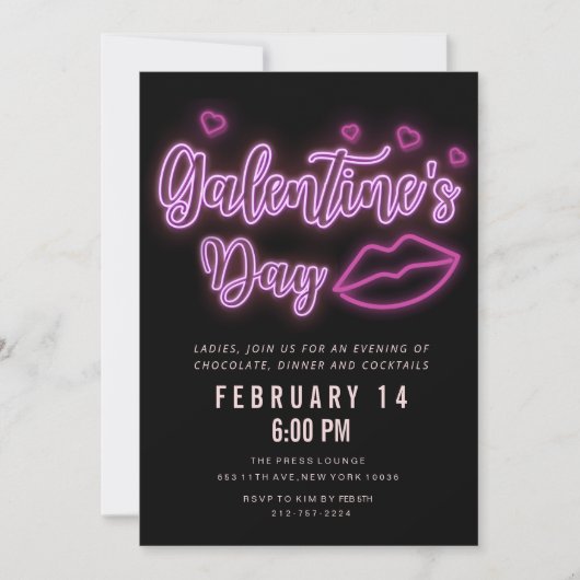Neon Galentine's Day Lips Einladung (Vorderseite)