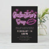 Neon Galentine's Day Lips Einladung (Stehend Vorderseite)