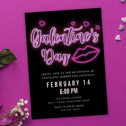 Neon Galentine's Day Lips Einladung