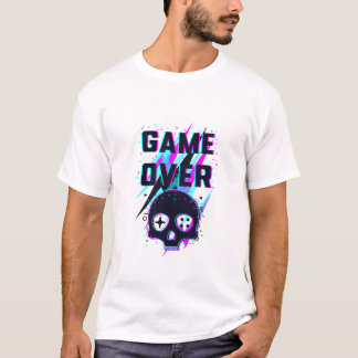 Neon Game Over Totenkopf Gamer T-Shirt Retro 80er 