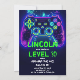 Neon Gamer Arcade Video Game Level Up Geburtstag Einladung