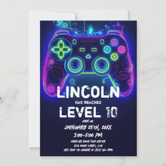 Neon Gamer Arcade Video Game Level Up Geburtstag Einladung