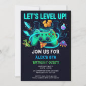 Neon Gamer Birthday Invitation Editable Template Einladung (Vorderseite)