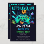 Neon Gamer Birthday Invitation Editable Template Einladung (Vorne/Hinten)