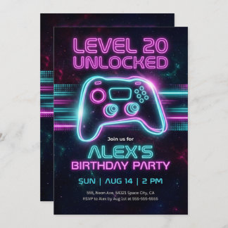 Neon Gamer Birthday Invitation Game for Teen Boy  Einladung