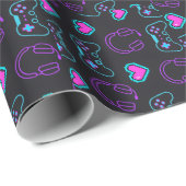 Neon Gamer Controller and Hearts Pattern Geschenkpapier (Rolleneckpunkt)