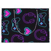 Neon Gamer Controller and Hearts Pattern Große Geschenktüte (Vorderseite)