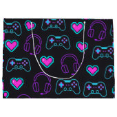 Neon Gamer Controller and Hearts Pattern Große Geschenktüte (Rückseite)