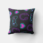 Neon Gamer Controller and Hearts Pattern Kissen (Rückseite)