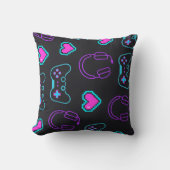 Neon Gamer Controller and Hearts Pattern Kissen (Vorderseite)