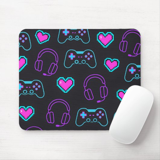 Neon Gamer Controller and Hearts Pattern Mousepad (Mit Mouse)