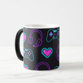 Neon Gamer Controller and Hearts Pattern Verwandlungstasse (Vorderseite Links)