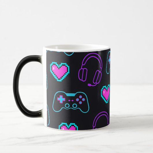 Neon Gamer Controller and Hearts Pattern Verwandlungstasse (Links)