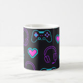 Neon Gamer Controller and Hearts Pattern Verwandlungstasse (Mittel)