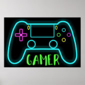 Neon Gamer Controller Neonfarben Poster (Vorne)