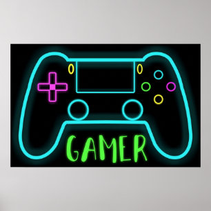 Neon Gamer Controller Neonfarben Poster